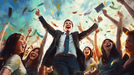 Successful company with happy workersの素材