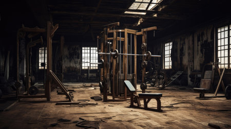 Old gym interior with equipmentの素材