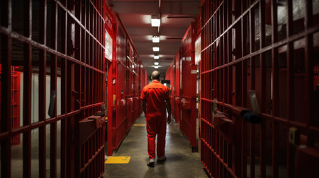 The cells are occupied by criminals in red robesの素材