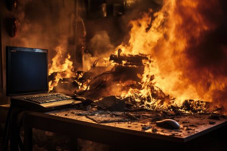 Computer PC on the table. Burningの素材