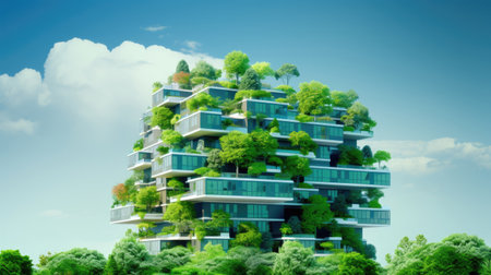 Building in the modern city. Green treeの素材