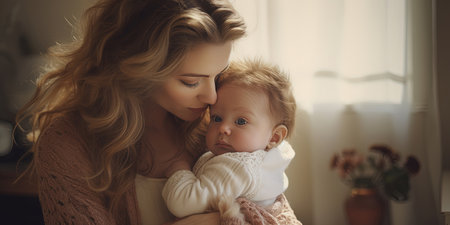 Love of a mother and baby. Family at home. Lifestyleの素材