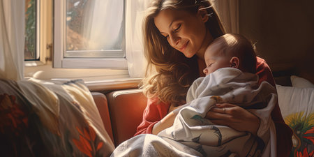 Love of a mother and baby. Family at home. Lifestyleの素材