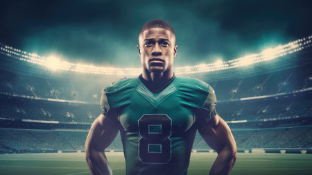 American football sportsman player in stadiumの素材