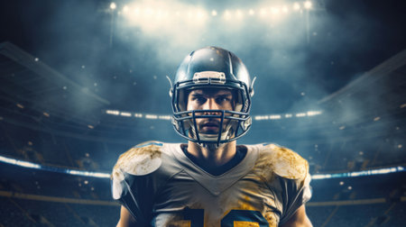 American football sportsman player in stadiumの素材