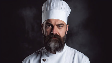 Bearded chef, cooks or baker. Bearded male chefs isolated. Cook hat. Confident bearded male chef in white uniform. Serious cook in white uniform, chef hat. Portrait of a serious chef cook.の素材