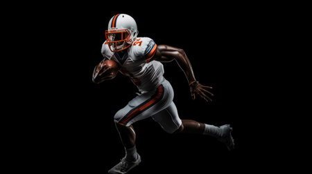American football sportsman player running on black backgroundの素材