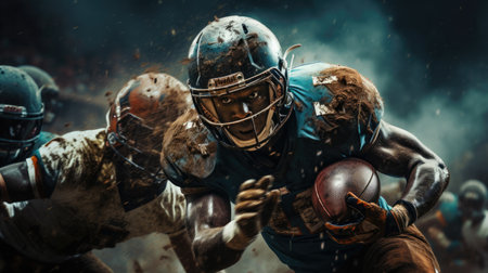 American football player in action at game timeの素材