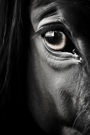 Monochrome closeup of a Horse Eyeの素材