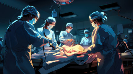 Surgeons team working with Monitoring of patient in surgical operating room.の素材