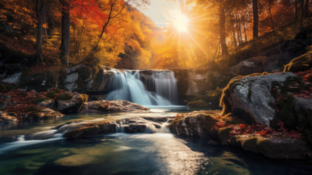 Waterfall in the autumn with ray light, Landscapeの素材