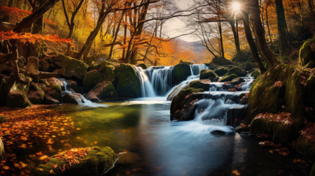 Waterfall in the autumn with ray light, Landscapeの素材