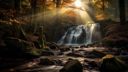 Waterfall in the autumn with ray light, Landscapeの素材