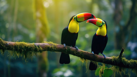 Toucan sitting on the branch in the forestの素材