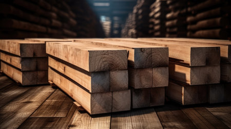 Wooden boards, lumber, industrial wood, timber. Pine wood timberの素材