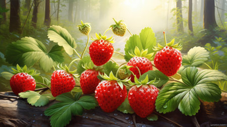 Strawberries in natural backgroundの素材