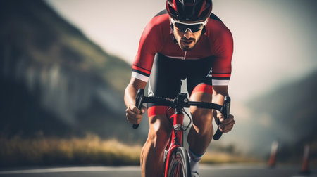 Professional road bicycle racer in actionの素材