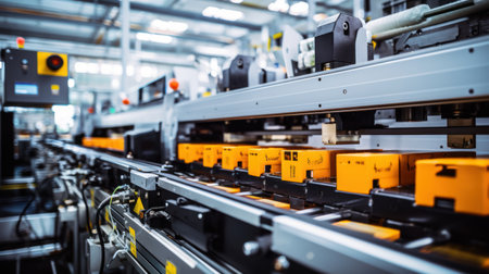 Large hall with machinery and technology, lithium battery production plant as imaginedの素材