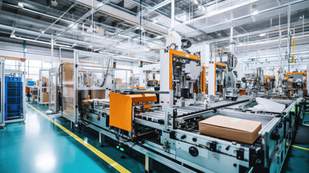 Large hall with machinery and technology, lithium battery production plant as imaginedの素材