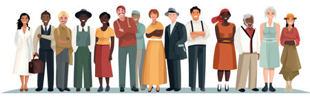 Illustration of Group of Diverse Multiethnic People with Different Jobsの素材