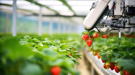 Smart robotic farmers strawberry in agriculture futuristic robot automation to work or increase efficiencyの素材
