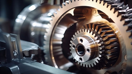 Heavy engine gears wheels, closeup viewの素材