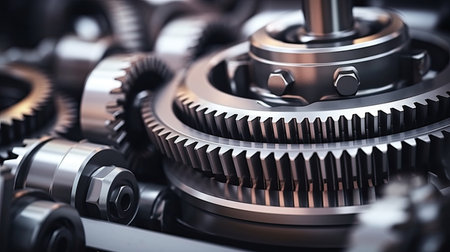 Heavy engine gears wheels, closeup viewの素材