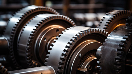 Heavy engine gears wheels, closeup viewの素材