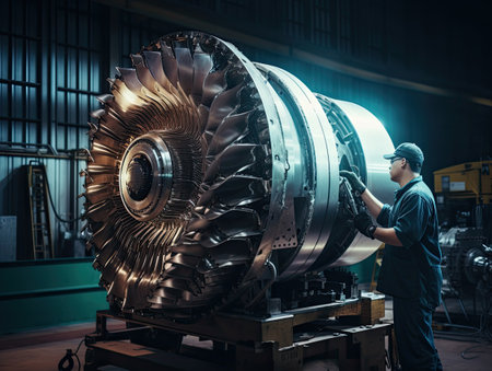 Engineer checks turbine impeller vanes, factoryの素材