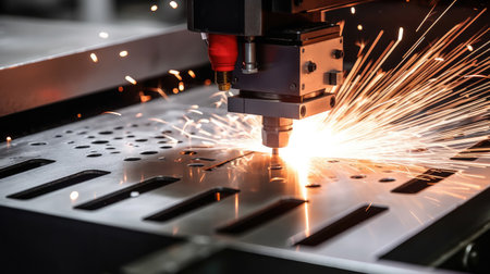 CNC Laser cutting of metal, modern industrial technology Making Industrial Details.の素材