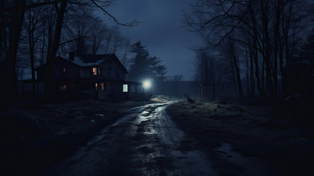 Spooky abandoned horror house near the roadの素材