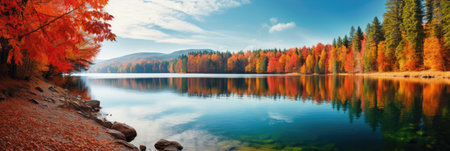 Beautiful autumn landscape. autumn forest lake.の素材