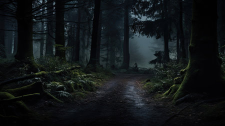 Path in a dark and scary forestの素材