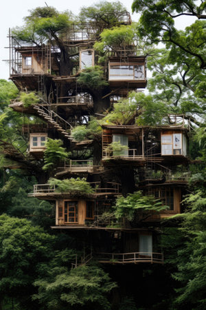 Fantasy tree house. Fairytale fantasy landscape, tree house.の素材