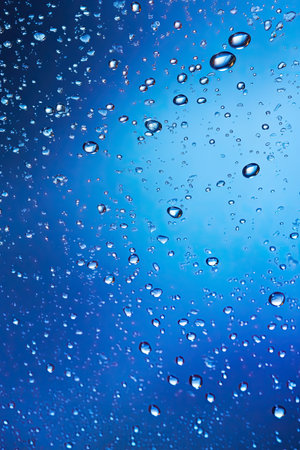 Dynamic deep blue background enhanced by sparkling water droplets and gradientsの素材