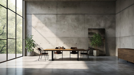The empty room and tidy, concrete flooring concrete, the room double height and with a concrete tableの素材