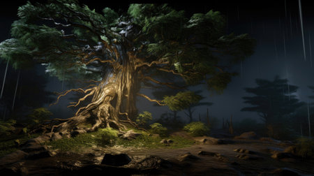 An old tree above the ground. Cypress treesの素材