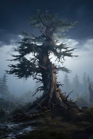 An old tree above the ground. Cypress treesの素材