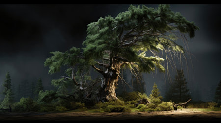 An old tree above the ground. Cypress treesの素材
