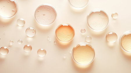 Banner serum in petri dishes on light beige background cosmetic research conceptの素材