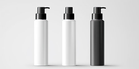 Blank cosmetic packaging mockup: tube, spray, bottle with press pump.の素材