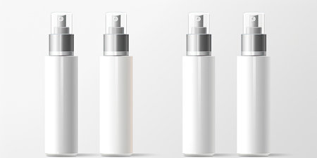 Blank cosmetic packaging mockup: tube, spray, bottle with press pump.の素材