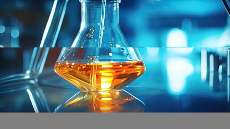 Oil dropping, Chemical reagent mixing, Laboratory and science experiments, Formulating the chemical for medical research, Quality control of petroleum industry products concept.の素材