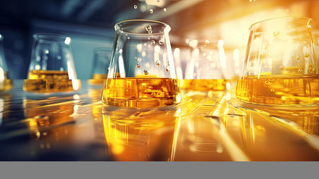 Oil dropping, Chemical reagent mixing, Laboratory and science experiments, Formulating the chemical for medical research, Quality control of petroleum industry products concept.の素材