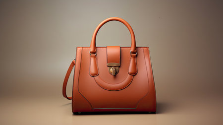 Beautiful trendy smooth youth women's handbag in brown color on a studioの素材