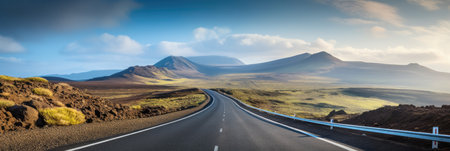 Image related to unexplored road journeys and adventures.Road through the scenic landscape to the destinationの素材