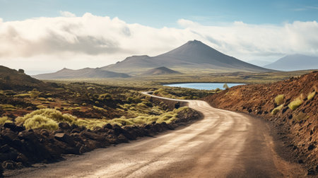 Image related to unexplored road journeys and adventures.Road through the scenic landscape to the destinationの素材