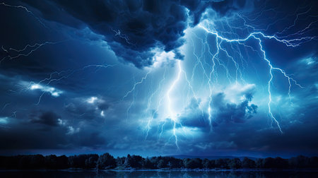 Lightning in dark cloudy sky during thunderstormの素材