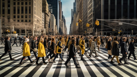 People on zebra crossing in New York City, United States of America.の素材