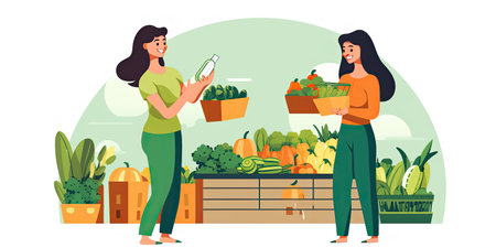 Beautiful women shopping vegetables and fruitsの素材